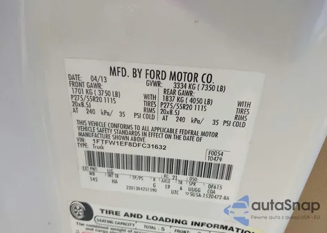 2013 Ford F-150 Lariat из США, поврежденный, VIN 1FTFW1EF8DFC31632